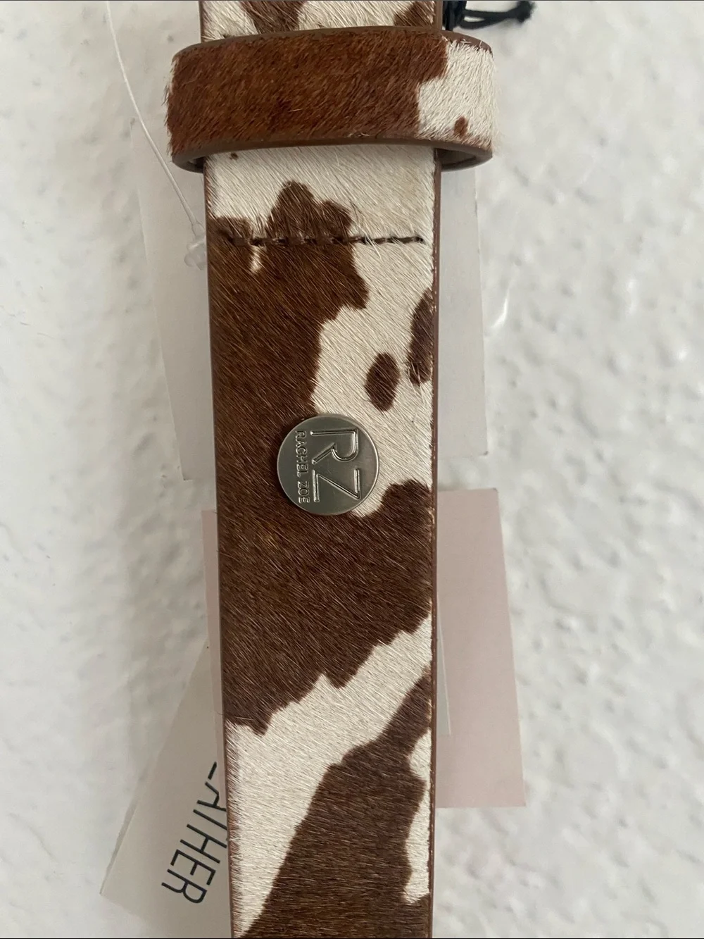 Rachel Zoe Brown and Cream Cowhide Belt with Silver Buckle